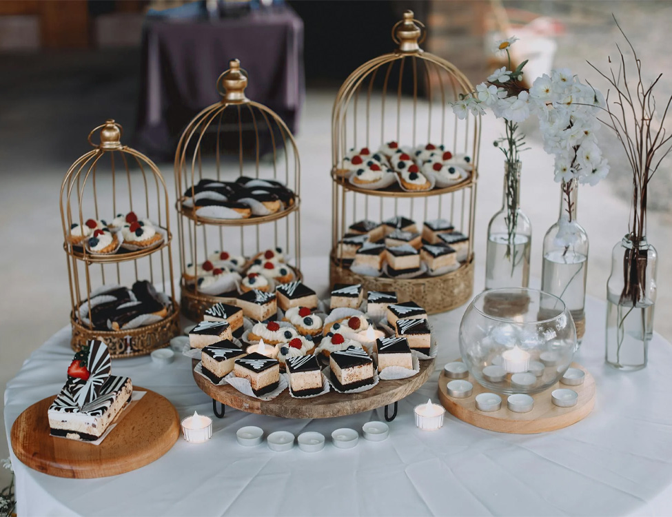 Dessert cakes on a stand